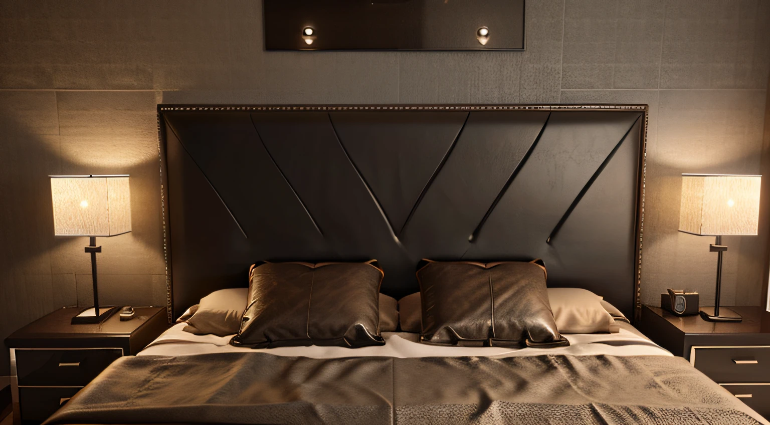 Modern Headboard with Leather Upholstery Luxury Double Bed Handmade Bedroom Luxury Octane Render 3D Architecture Decoration