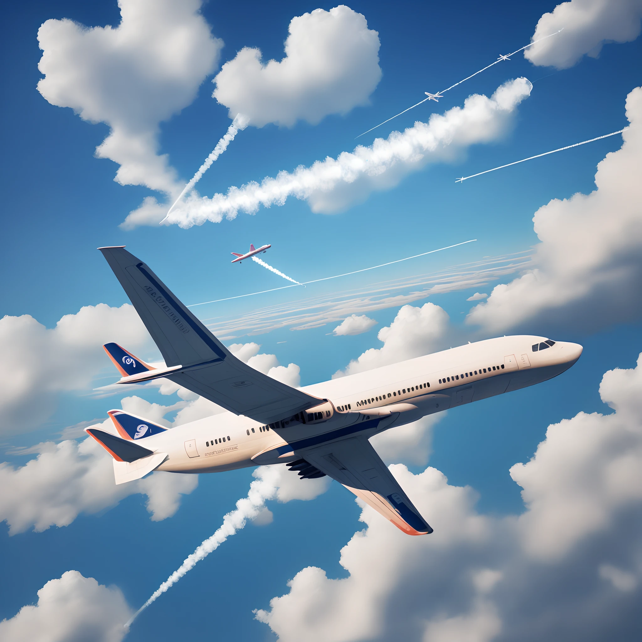 Airplane flying in the sky with a contrail