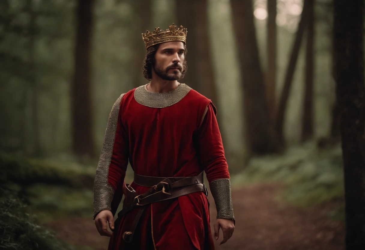 Homem Rei de cabelo vermelho, era Medieval, com sua coroa de ouro