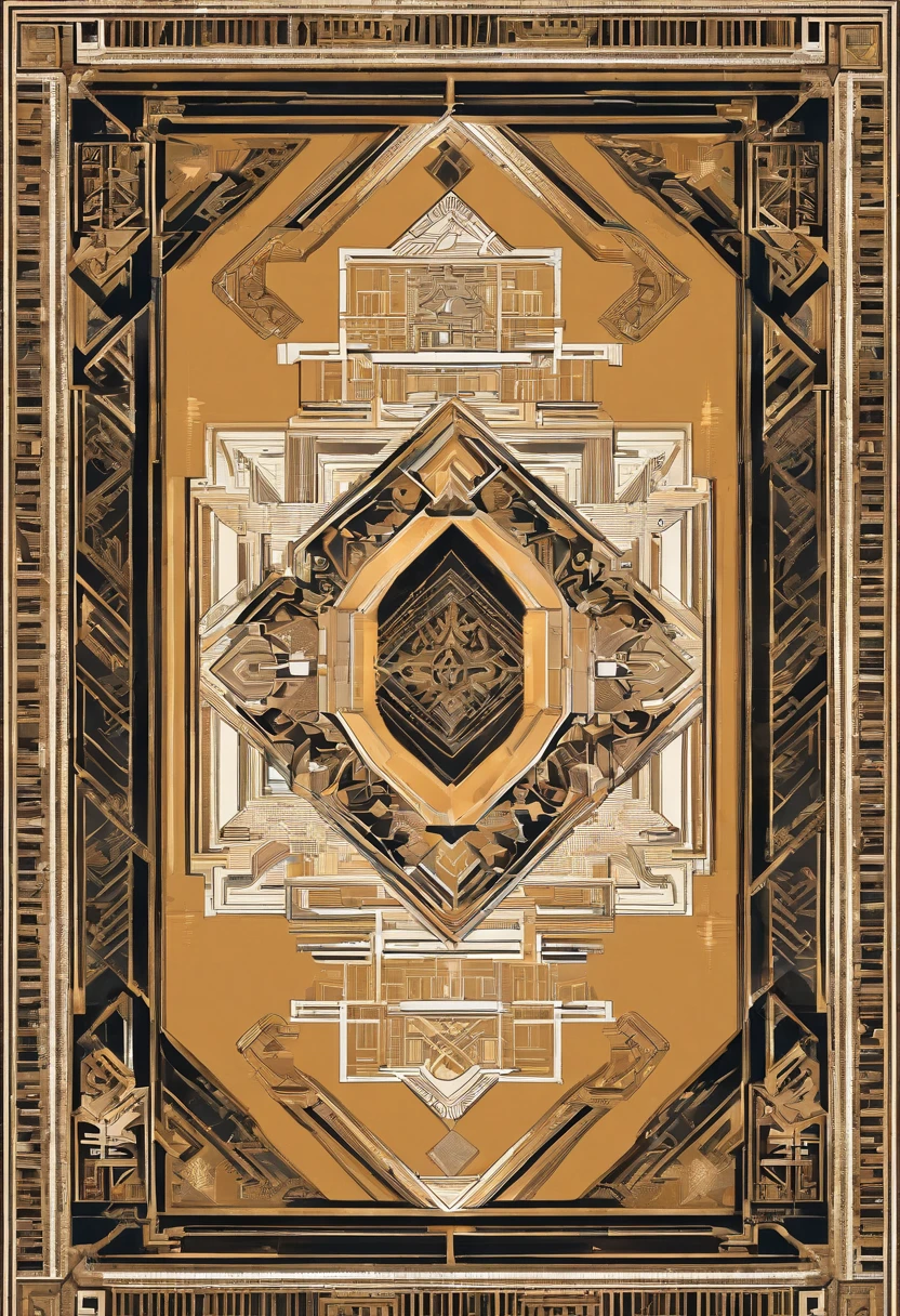 Carpet floor plan，Hermès style，Light luxury carpets，Clear texture，Complex line design，Metallic borders，It has a strong modern art atmosphere