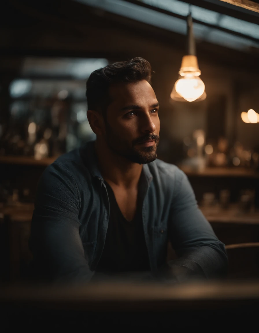 Filme Retrato, ((mid closeup)), facing the audience, (realidade :1.3), A foto de arte mais bonita do mundo, a man looking at the camera, Black Dolman clothes, encontro gastronomico, rosto bonito em detalhes, Action shots, (Complexo :1.4), rua Fundo, fotorrealista, dia, Global lighting, CG, Art Station, master part, Fotografia HD