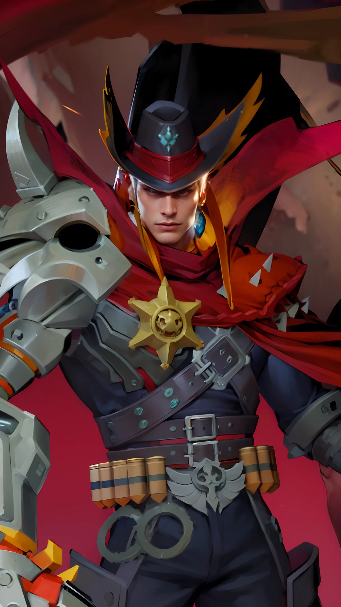 (Intricate Details, Masterpiece, Best Quality, High Resolution, 8k), (1man), (male:1.2), mature, dandy face, finely detailed eyes and face, toned body, masculine appeal, commanding presence, hot stud, bulging biceps and triceps, well-developed quadriceps and hamstrings, light skin, burgundy straight layered bangs hair, aquamarine eyes,  ornate details,  portrait, solo, half shot, looking down, detailed background, detailed face, (cogpunkai, cogpunk theme:1.1),  tech-mage,   [magic|technology], melding of spellcraft and advanced technology,  intricate [spellcasting clothes|mechanical gear], gear shaped glyphs,  ancient crystals,  [gears|ancient spell],  floating particles,  [innovative|enchanting] aura, high tech vehicle in background,   , finely detailed background, Depth of Field, VFX, young man and handsome