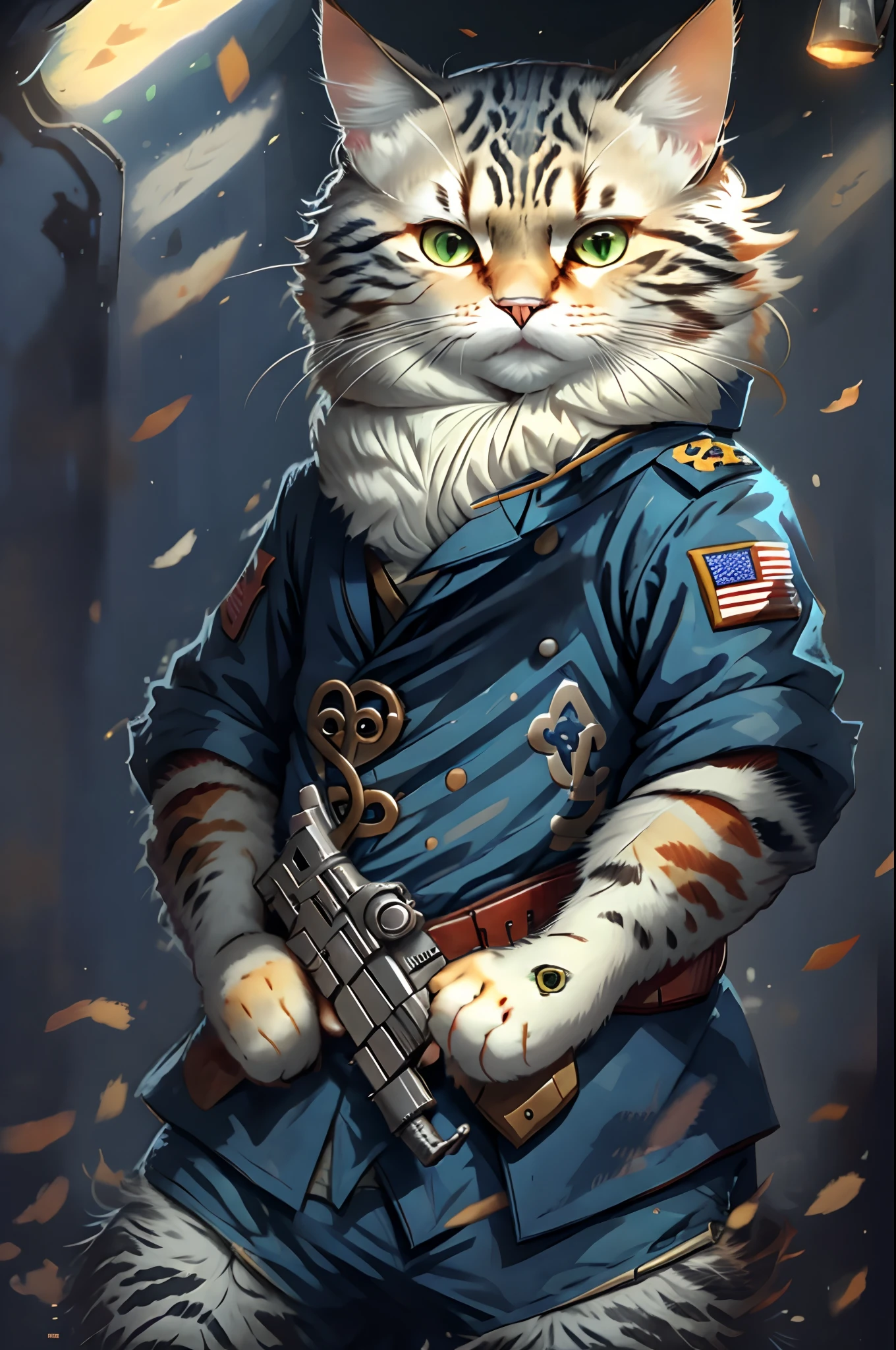 Cat in military outfit with gun