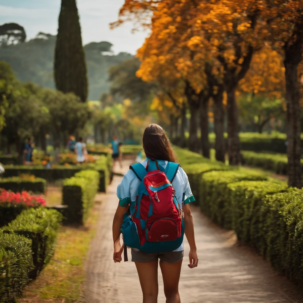 a high school student，Carregue uma mochila，Caminhando na estrada da escola