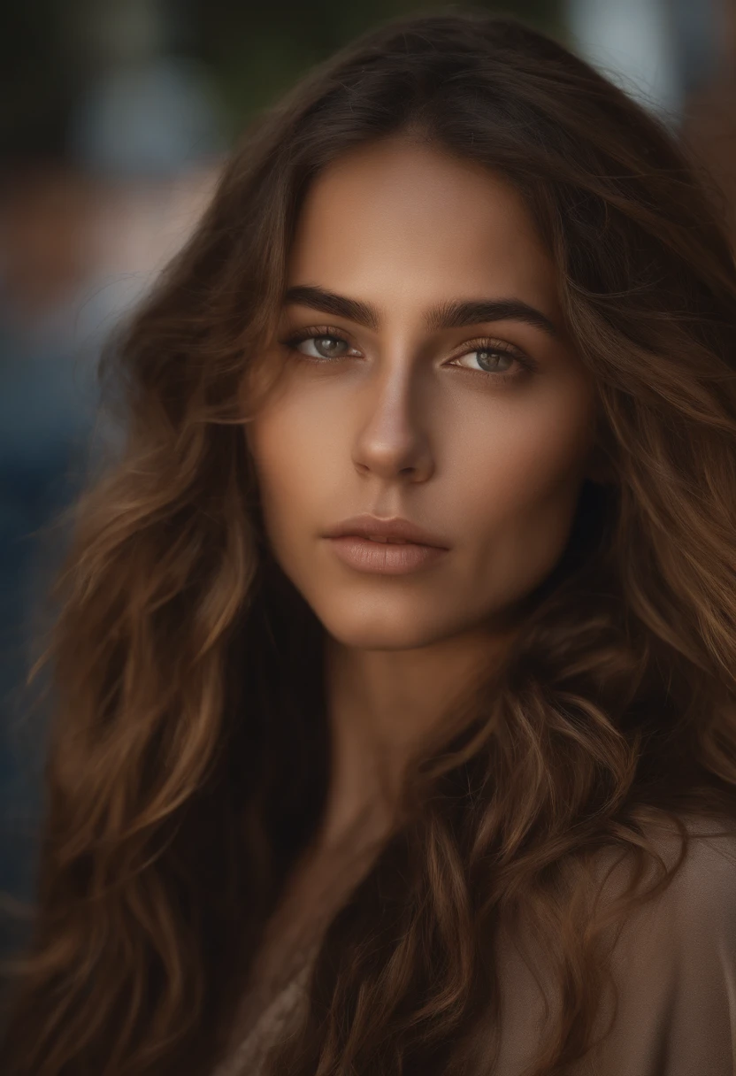 Natural photography of a girl, porter un crop top ample, se pencher, longs cheveux raides brun clair, locks eyes in the camera, eyes symmetrical, symmetrical face, photoreallistic, photographie, Path layout, specular lighting, Volumetric facial light, Hair path, Ombres visibles, complexe, elaborate, Contexte du street art