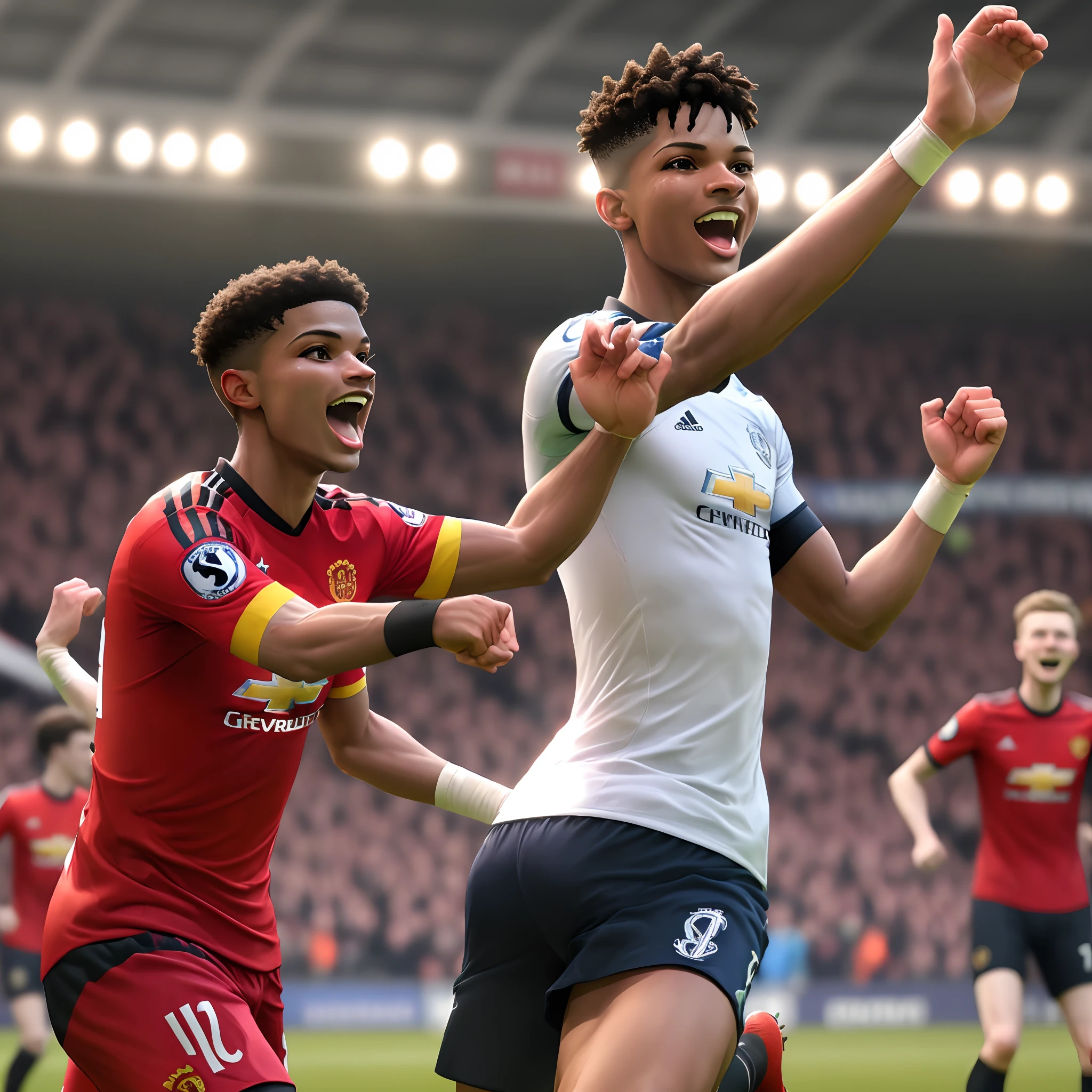 Erling Haaland celebrating a goal against Marcus Rashford