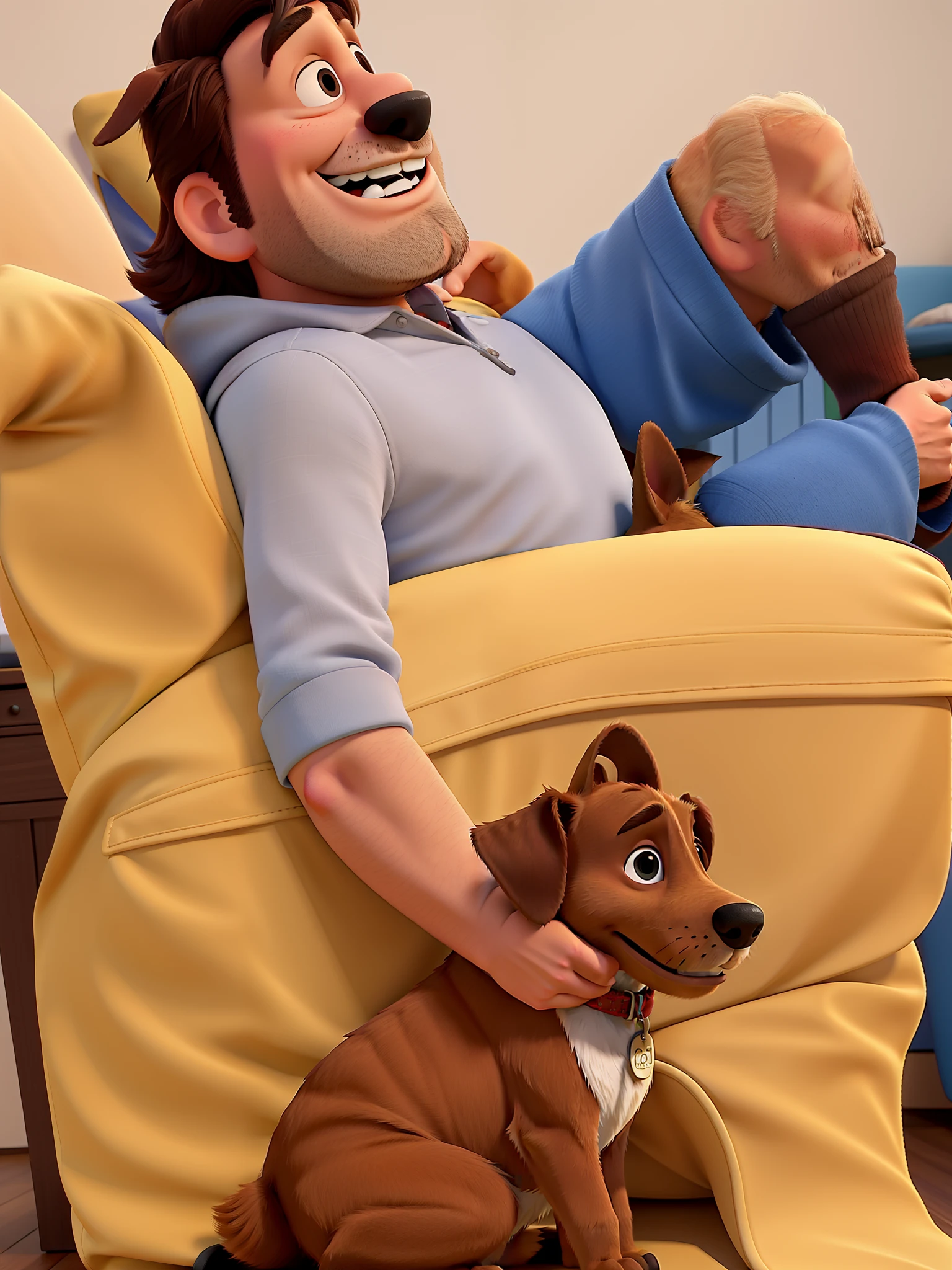 A normal man hugging a dog, Estilo Disney Pixar, alta qualidade