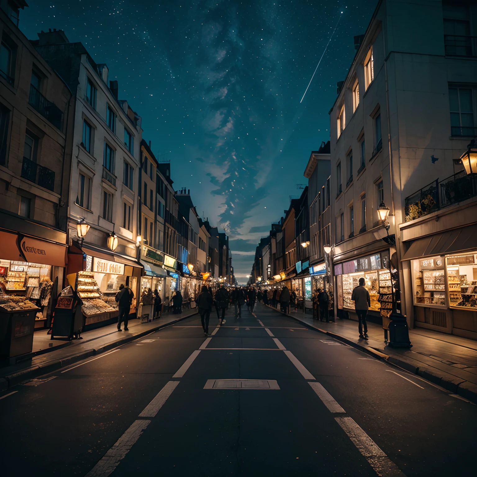 Ville futuriste, Gratte-ciel, Low-angle view, Nuit, stars, Shopping aisles