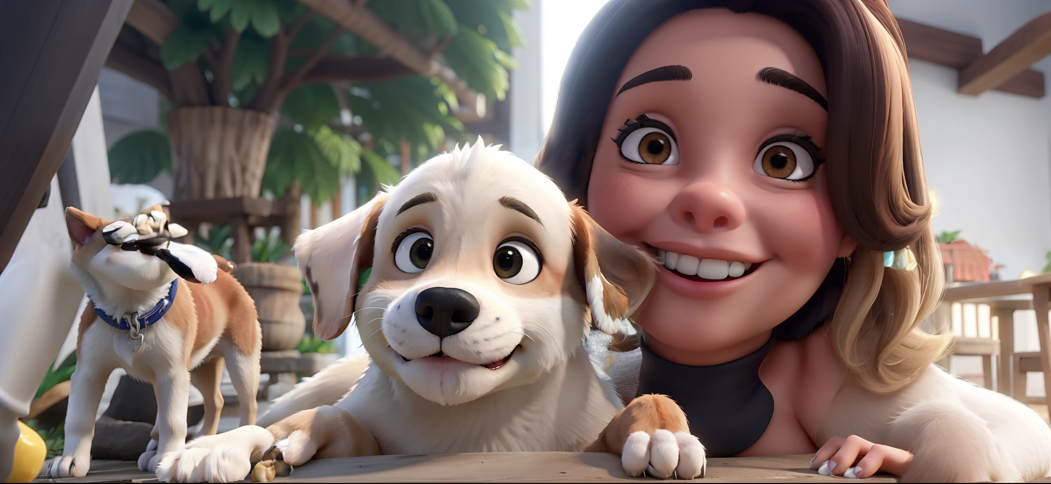 Mulher linda com cabelos loiros com uma cachorra pudle ao lado