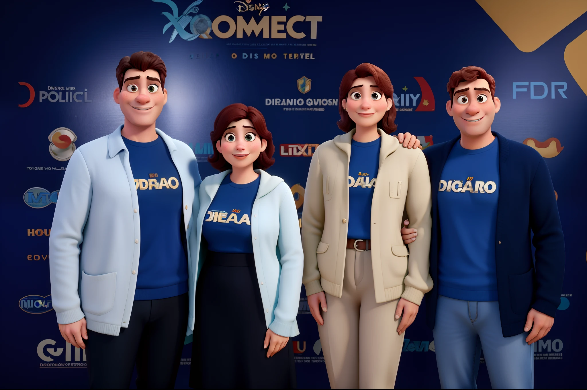 Duas mulheres loira no meio e dois homem na lateral  Estilo Disney Pixar, alta qualidade, melhor qualidade 4k