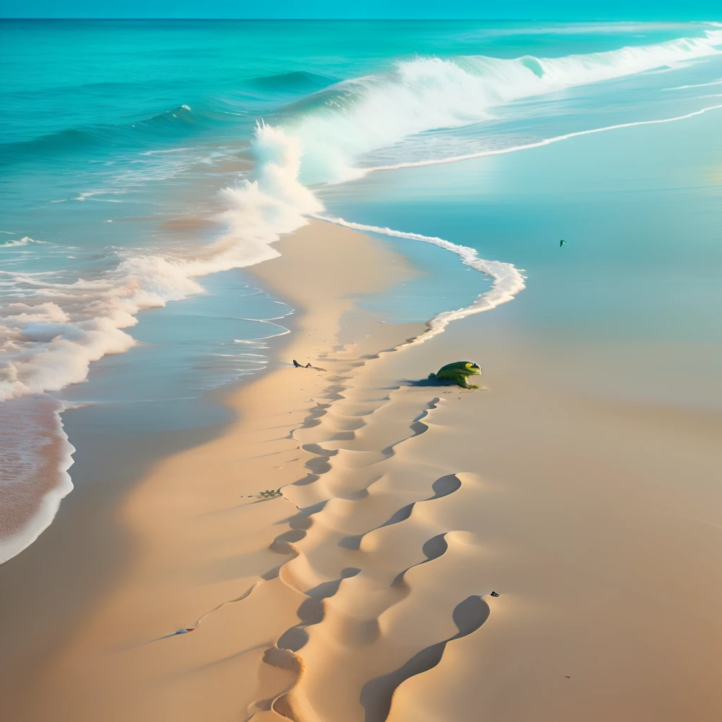  sea turtles heading towards the sea leaving their footprints wherever they went