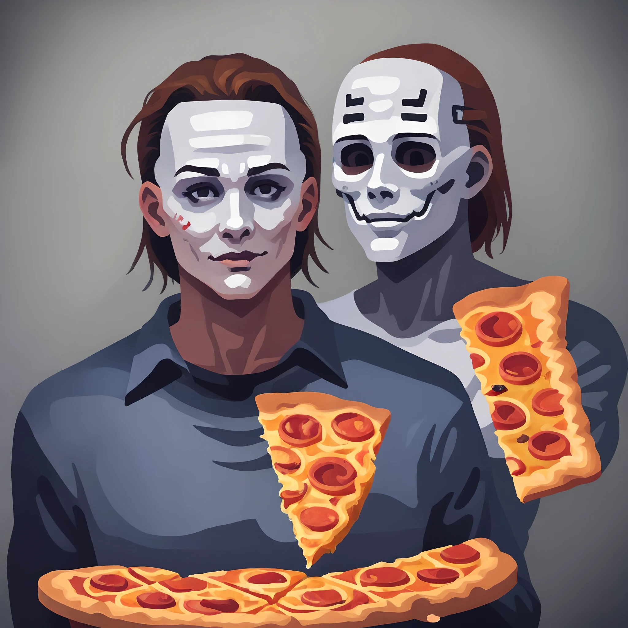 Michael Myers with a pizza in his hand
