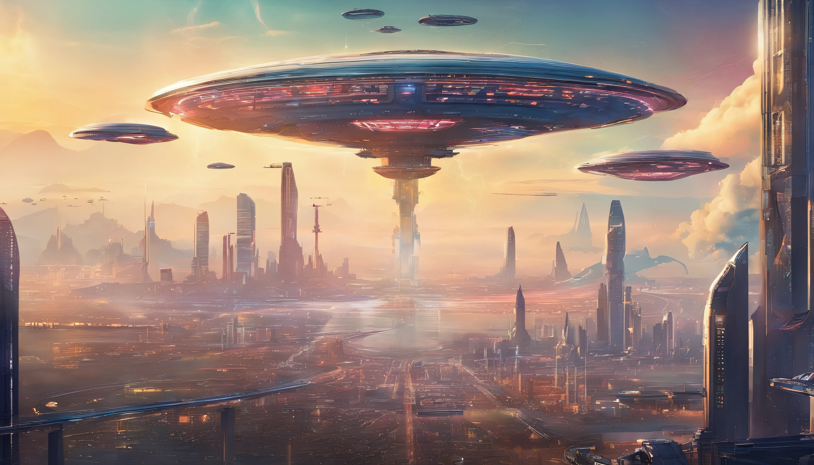Dystopie, Roboter, destruction, Cyber Punk Perssonage、Futuristische Stadt、Planet Erde、Wolkenkratzer Wolkendurchdringender Cyberpunk.SFBild von、Utopische Stadt、Megacity、Traum、Top quality、tmasterpiece、Beautiful futuristic city,