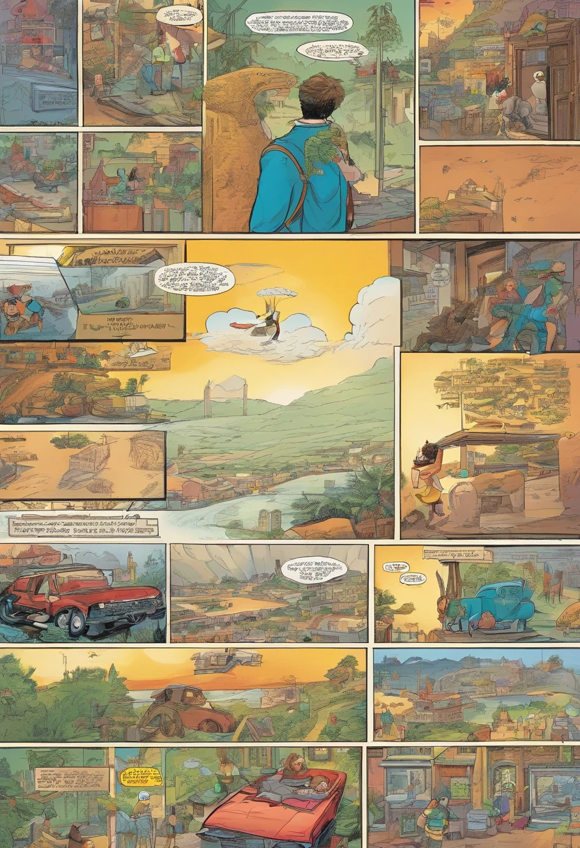 American comics, The history of the comic is presented in several irregular panels with color. The American Shorthair cat goes through hardships by running away from home, then reunites with its owner. The style is exaggerated and detailed