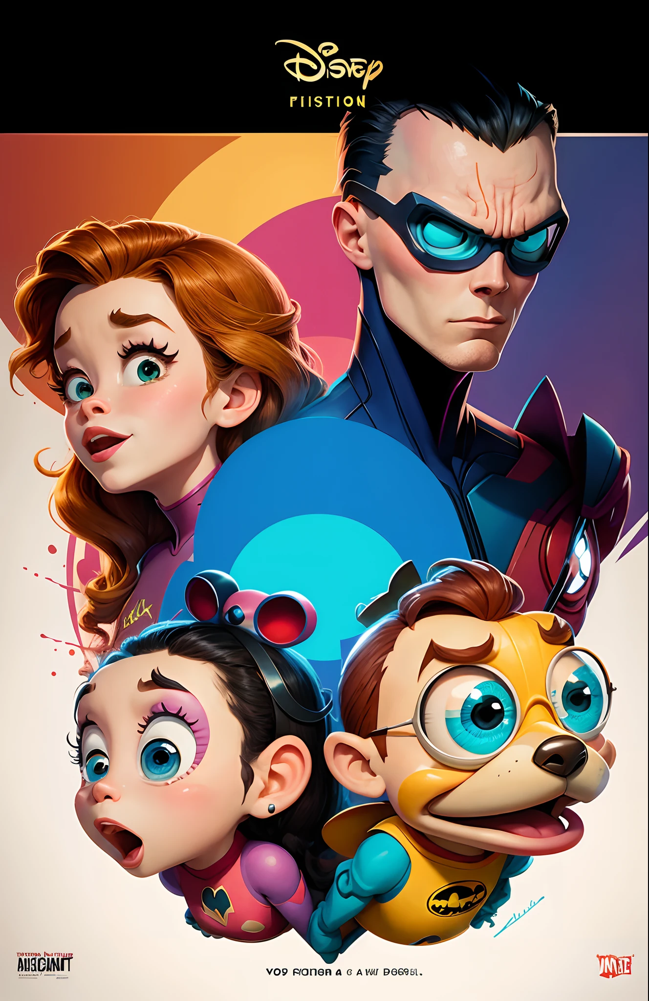 Create a Disney Pixar-style poster featuring Wanda and Vision
