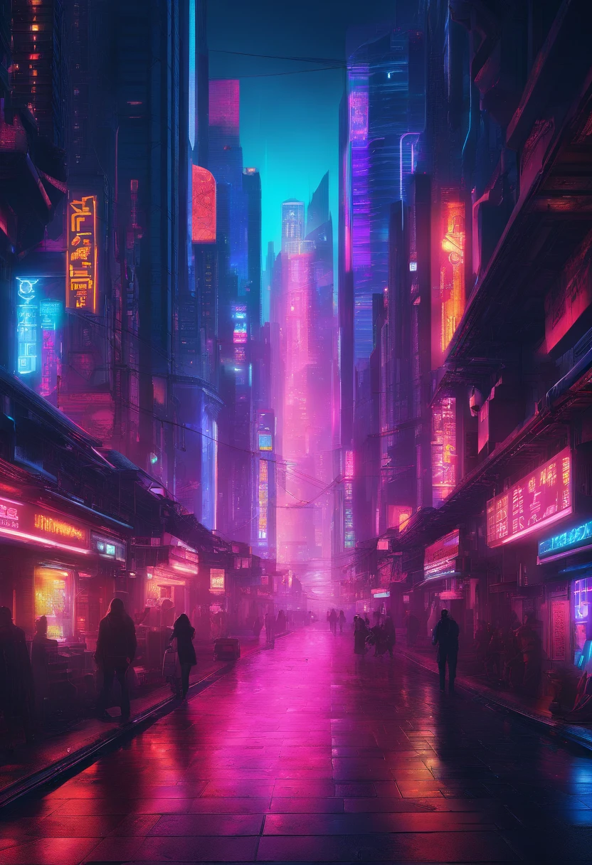 Futuristic city illuminated at night