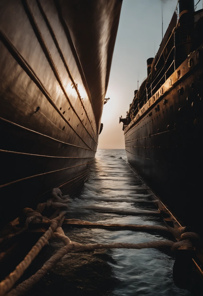 a day on the titanic, close up photography around the ship, ship life
