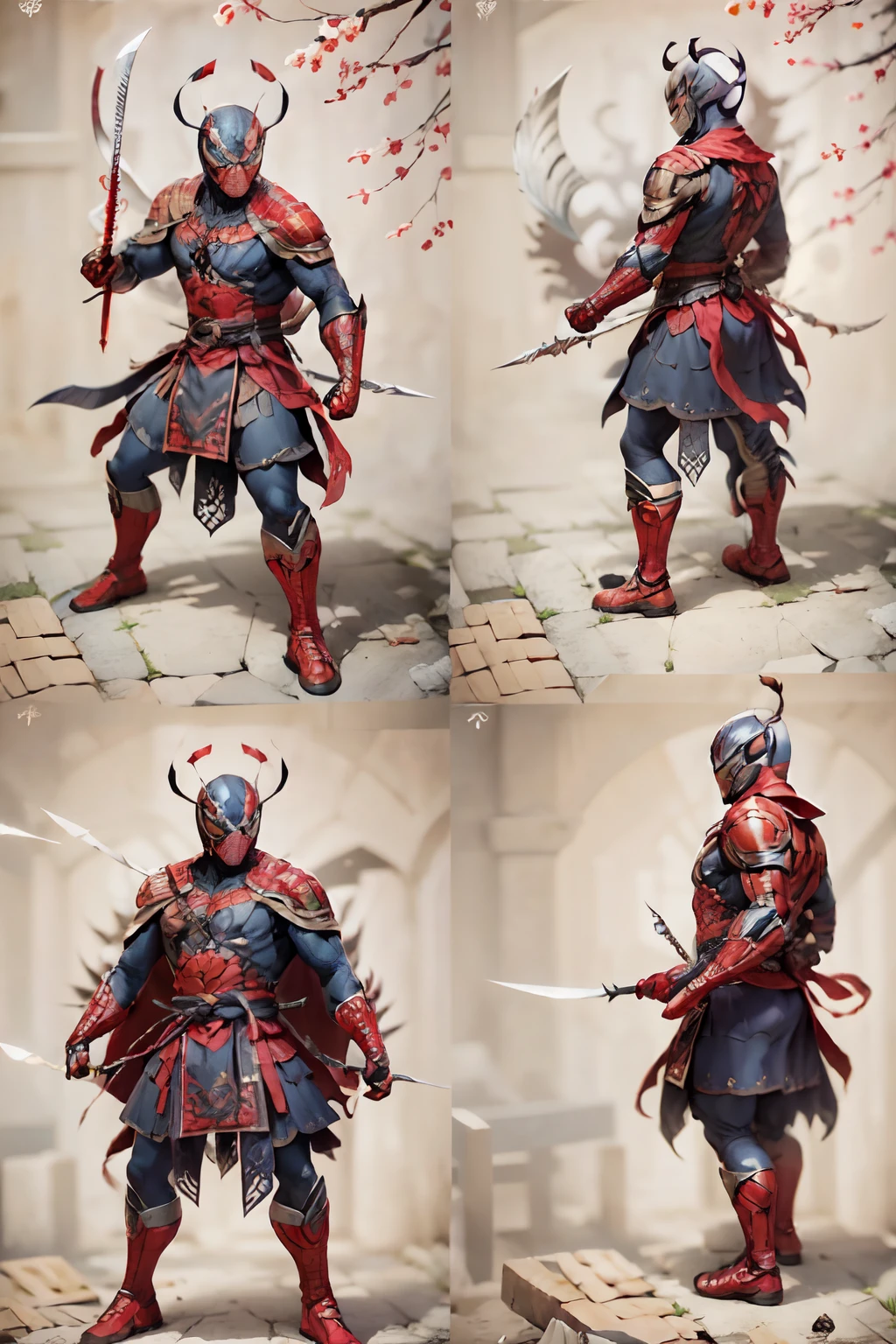 Homem aranha com armadura samurai (melhor qualidade), (extremamente detalhado)