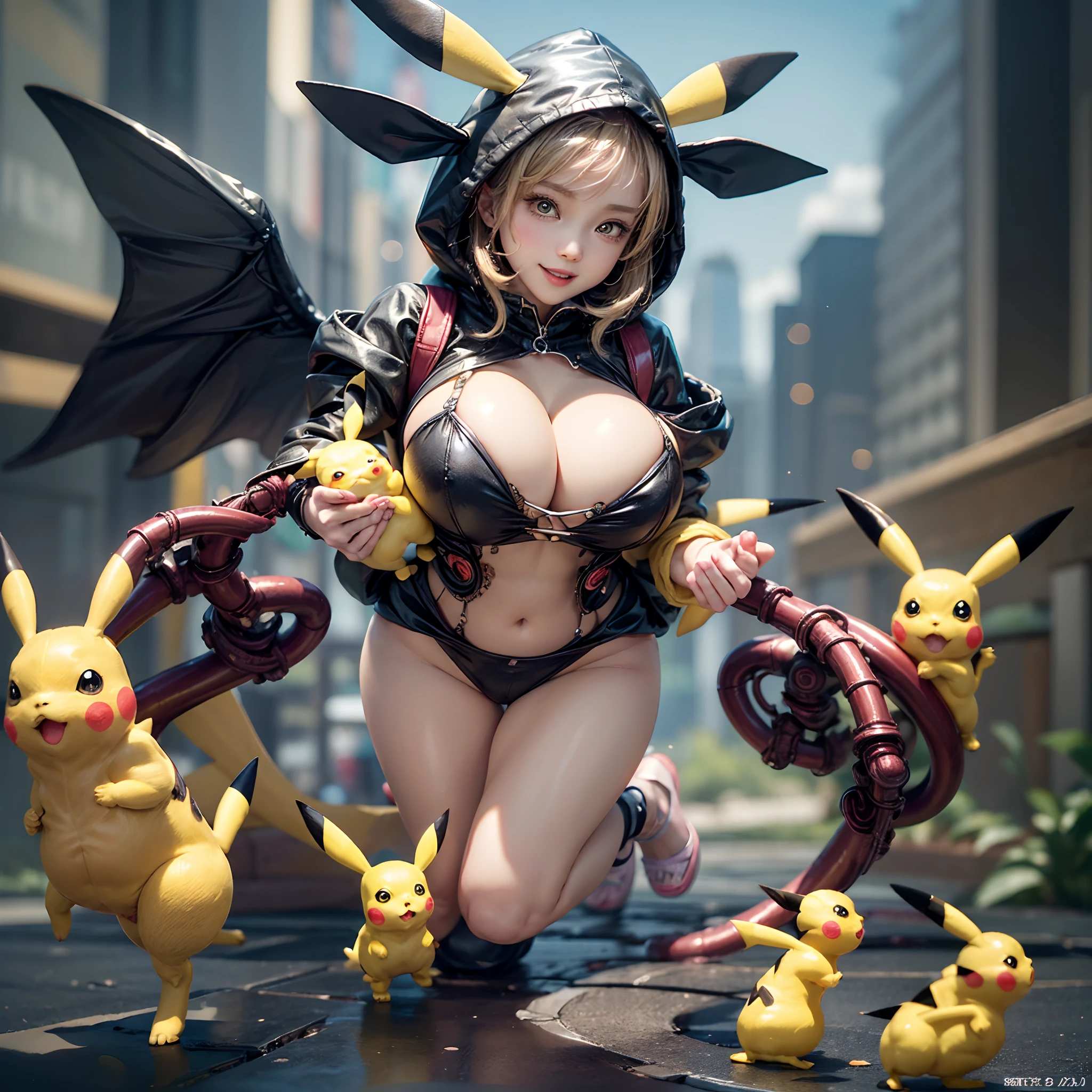 ((SFW, full body:1.35)), (7 Tiny Girls in row), Oppai-, (moe sleeves, yellow Pikachu suits with full opened front zipper、(Pikachu hood)), ((Masterpiece:1.25, Photorealsitic:1.37))、8K Bestquality、((Detailed KAWAII Face))、{(Childish:1.2)| no underwear but Nipples are hidden|Nipple curtains|gold tape|(metallic red nipple stickers)|(Gigantic Cleavage:1.37)}、(Detailed glistening ivory skin)、extremely detailed、{((Yellow Pikachu hood))}、Smooth shading、Soft Lighting with many Follow lights、{clear focused|bokeH}、Crowded city background、Vivid colors, {(shouting)| Trick or treat|mischievous smile}, Overflowing、Biomechanical HUGE and HEAVY boob, {((Ass focus))|Detailed open crotch| ((grabbing chests))| hidden hands| thumbs up| face focus| Skirtlift},(((nabel, no extra hands, correct hands, Opened pubic area is visible))),