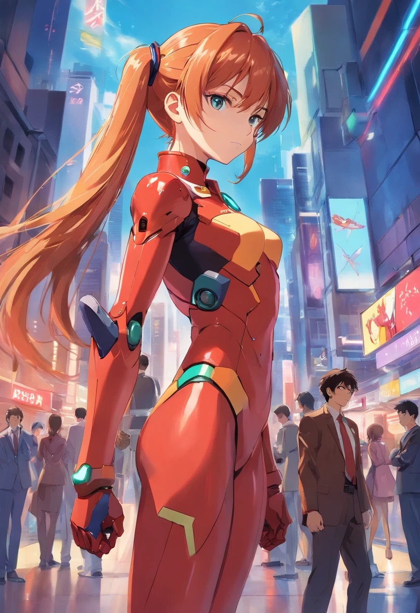 Una mujer con un traje rojo de pie junto a un robot gigante, Evangelion Anime Poster, Zenkai de cuerpo completo! Traje de Asuka, Hermosa Asuka de Evangelion, Reconstruction of Evangelion 1 0 8 0 P, Inspirado en Evangelion Third Impact, Asuka Langley, Asuka Langley Souryuu, Asuka Langley Sohryu, Asuka Langley Soryu