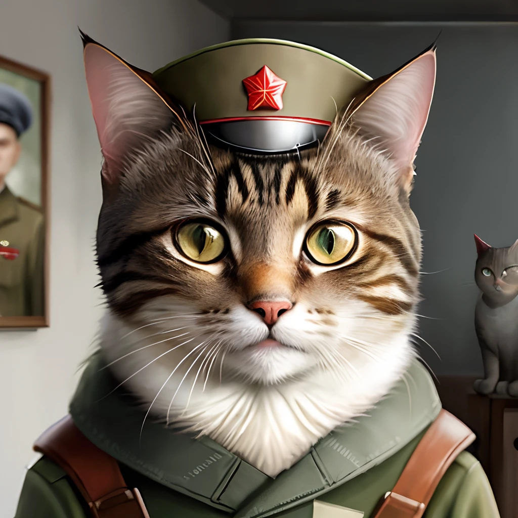 Portrait of a cat in a wwii soviet uniform