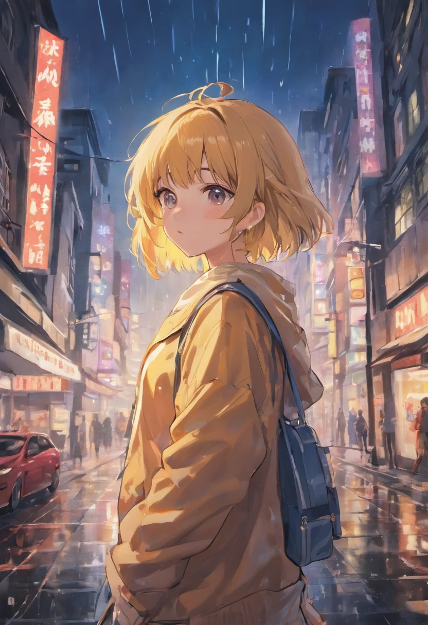 (8k, RAW photo, best quality, masterpiece:1.2), (realistic, photo-realistic:1.37), omertosa, 1girl, (Kpop idol), (aegyo sal:1), cute, cityscape, rain, wet, professional lighting, photon mapping, radiosity, physically-based rendering,,