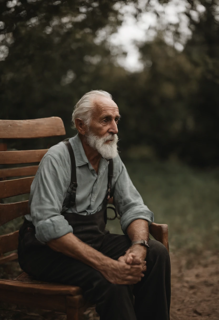 An old man rests on the chair with a wife leaning on one of his arms, suas tunicas pretas escorrem pela cadeira chegando aos chaos, extremamente detalhado e em melhor qualidade