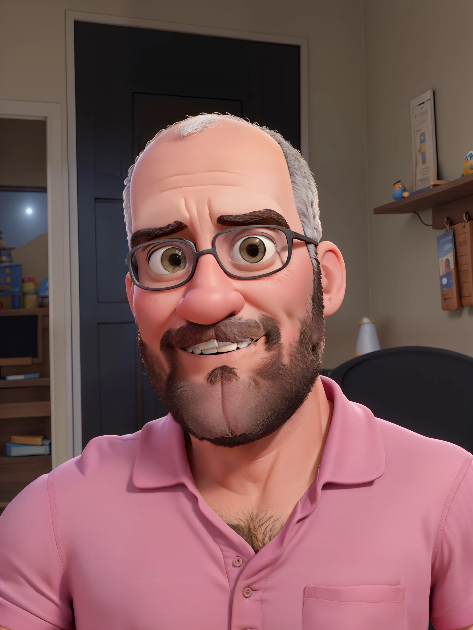 Obra-prima, de melhor qualidade, A bald man with no beard, no mustache, bespectacled and tattooed, selfie