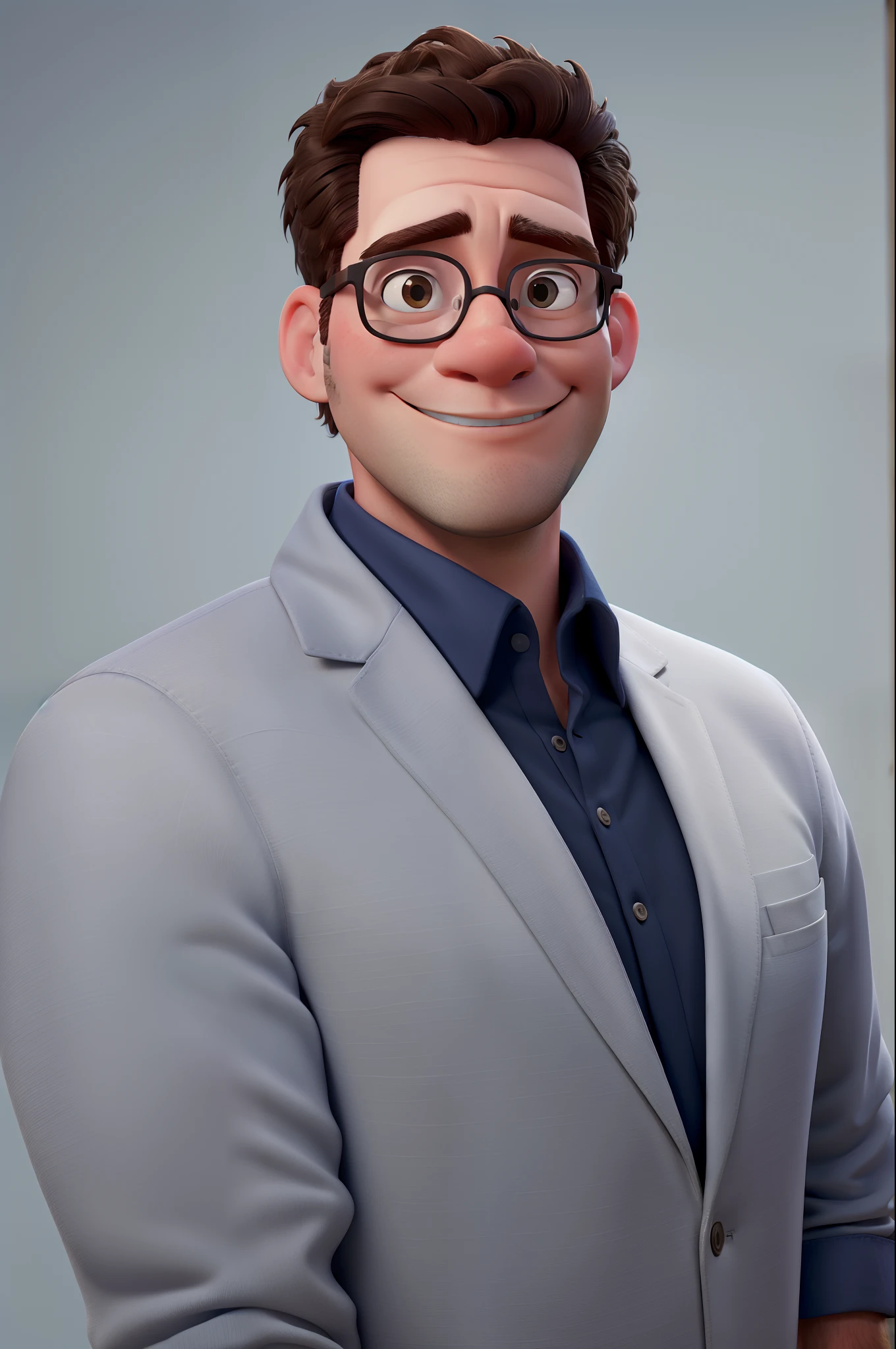 White man in disney pixar style glasses, alta qualidade, melhor qualidade