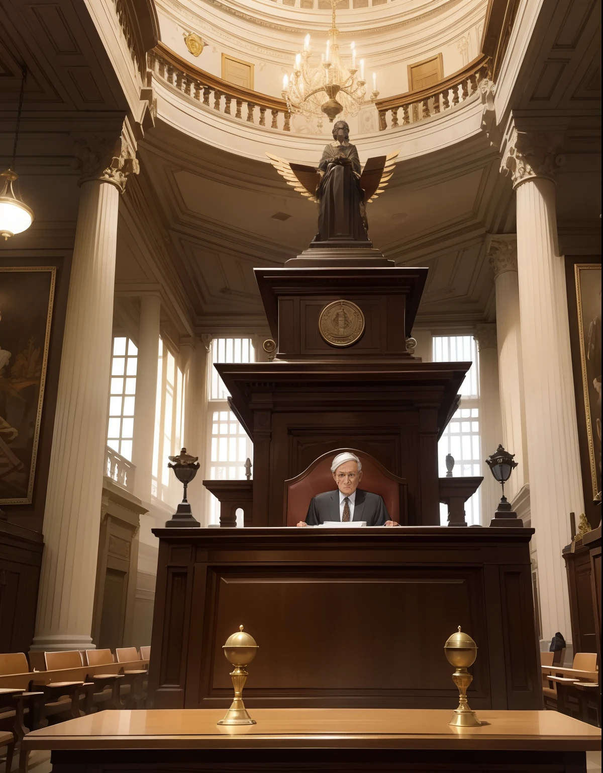 Create a, Whimsical artwork featuring a Snail named Sammy as the central character in a courtroom. Sammy is called to the witness stand to testify. The courtroom is full of intricate details, Mettre en valeur la grandeur du cadre juridique, with oak-paneled walls and a stately judge's bench. Sammy, The Snail, sits on top of a small platform at the witness stand.., and the expressions of the courtroom participants, y compris le juge, Avocats, jury, and hearing, must convey a mixture of curiosity, amusement, and astonishment. The scene should capture the contrast between Sammy's slow pace and the, Un environnement juridique en pleine mutation. Use bright colors and intricate details to bring this courtroom illustration to life. A snail is coupable