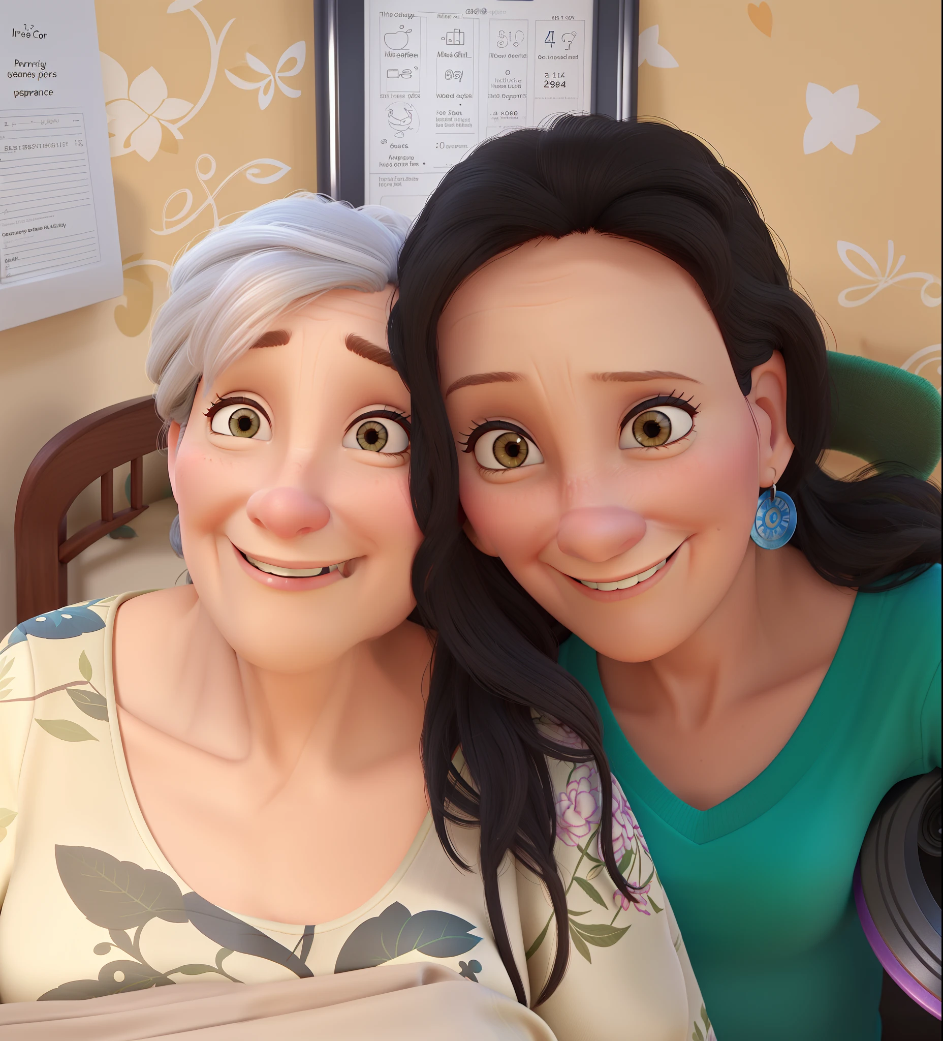 39 year old woman and grandmother Pixar style, alta qualidade