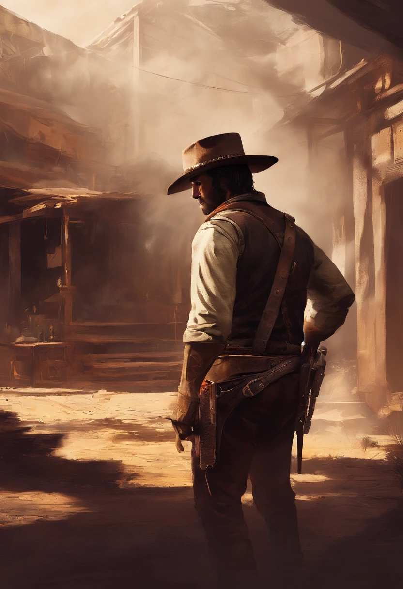 "(best quality, Altas),Estilo Red Dead Redemption,quarto escuro,bandidos ocidentais,em um quarto escuro,interior,Standing in front of a table,cowboy hats,revolvers,Cigarros,feixe estreito de luz,atmospheric shadows,jaquetas e coletes de couro,mesa de madeira velha,dust particles floating in the air,foco nítido,texturas arenosas,vivid colors,Moody Lighting"