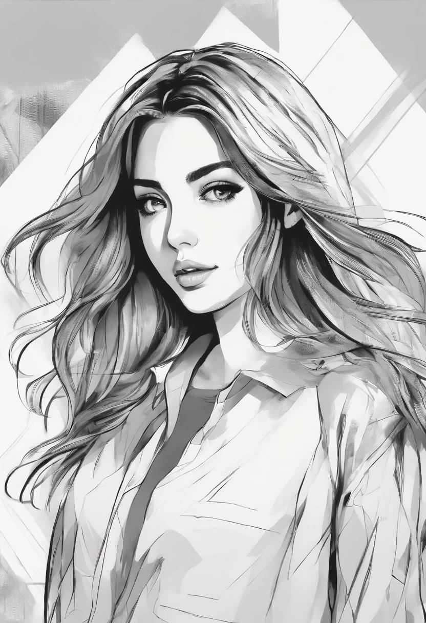 sketch artstyle, Ana de Armas in casual clothes, grayscale, monochrome, ((solo))