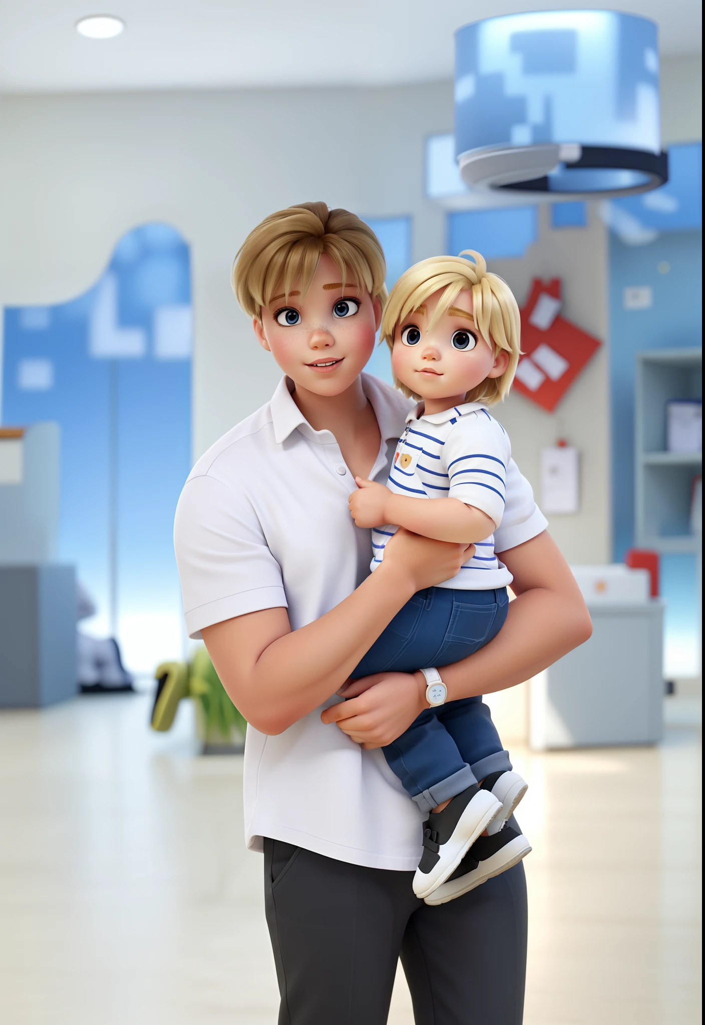 Broken and identical features to the image, The baby with blond hair