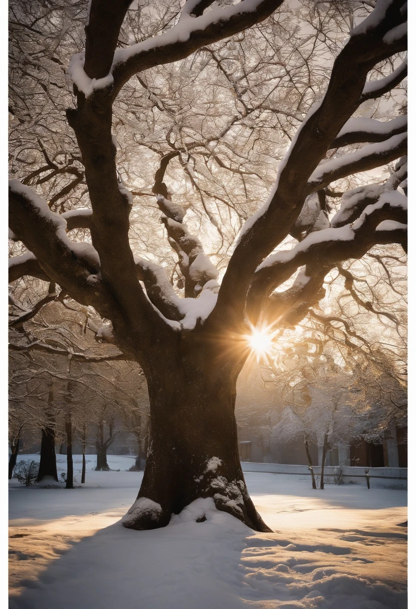 Create an anime-style backdrop where you're on a snow-covered patio, cercado por uma paisagem de inverno deslumbrante. An Ancient Tree, with gnarled branches and rough bark, It is in the center of the courtyard. The tree seems to have seen many seasons and witnessed many secrets. Its trunk is broad and aged, com rachaduras onde o tempo deixou sua marca.
On the branches of the tree, Delicate snowflakes dance softly in the icy wind, Giving an air of magic to the scene. The branches are partially covered with snow, As if the tree was adorned with sparkling diamonds.
Nos arredores, The orphanage stands tall in an architectural style that evokes the Victorian era, com janelas de vidro fosco que deixam escapar uma luz acolhedora. A estrutura de pedra do orfanato parece austera, mas ao mesmo tempo, a refuge for the children who live in it.
O pequeno protagonista, Damian Noir, It's leaning against the aged tree, seu terno preto destacando-se contra o branco da neve. Her gaze is fixed on the orphanage, Where a group of children run and laugh, building a snowman and playing in a joy he knows only from observation. A sad smile plays on your lips, for he feels separate from the innocence and joy that children experience.
The winter sun casts a soft, golden light over the scenery, creating a contrast between the children's joy and Damian's melancholy. The scene is a mixture of beauty and sadness, a reflection of Damian's lonely past and desire for something more.