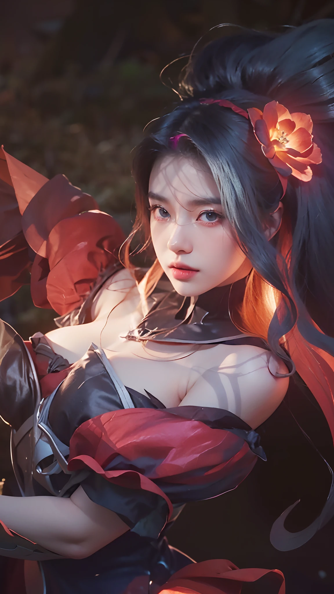 ((Pure beauty:0.8+ultra-realistic realism:1.2),White skin texture:1.2,eyes with brightness:1.1),lightand shade contrast:1.1,high textured:1.1,Picture quality:Ultra HD:1.3,The upper part of the body,tall nose bridge,dynamic angle,Clouds and mountains,Flower field in the foreground,Light tracing,realisticlying,offcial art,Unity 8k壁纸,ultra - detailed,Beautiful and beautiful,tmasterpiece,best qualityer,Glowing skin,cinmatic lighting。