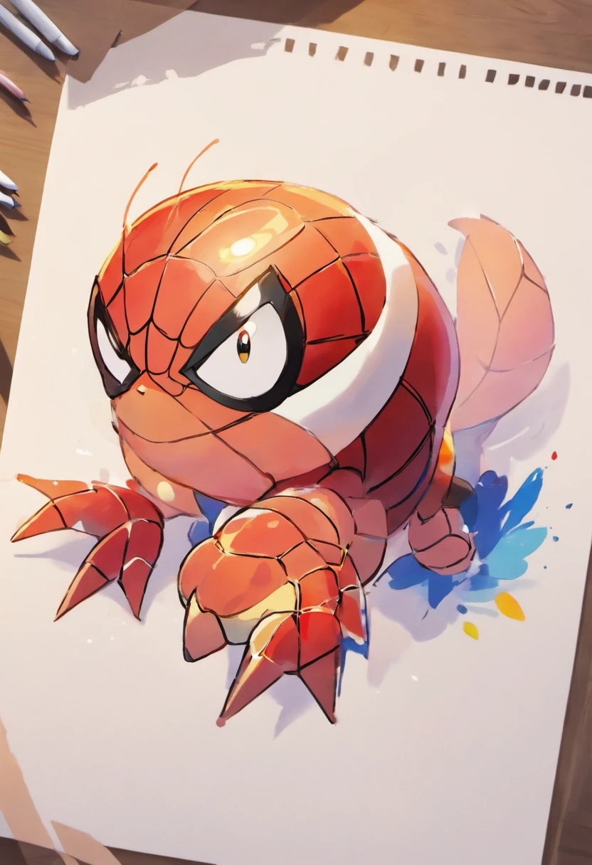 aranha bonitos dos desenhos animados,estilo de textura de aquarela,caixa cega popmart,material de argila,fundo brilhante,Arte 3D,profundidade de campos,Pixar Trend,hiper realisitc,Traching de raias,Detalhes complicados,Animation Lighting