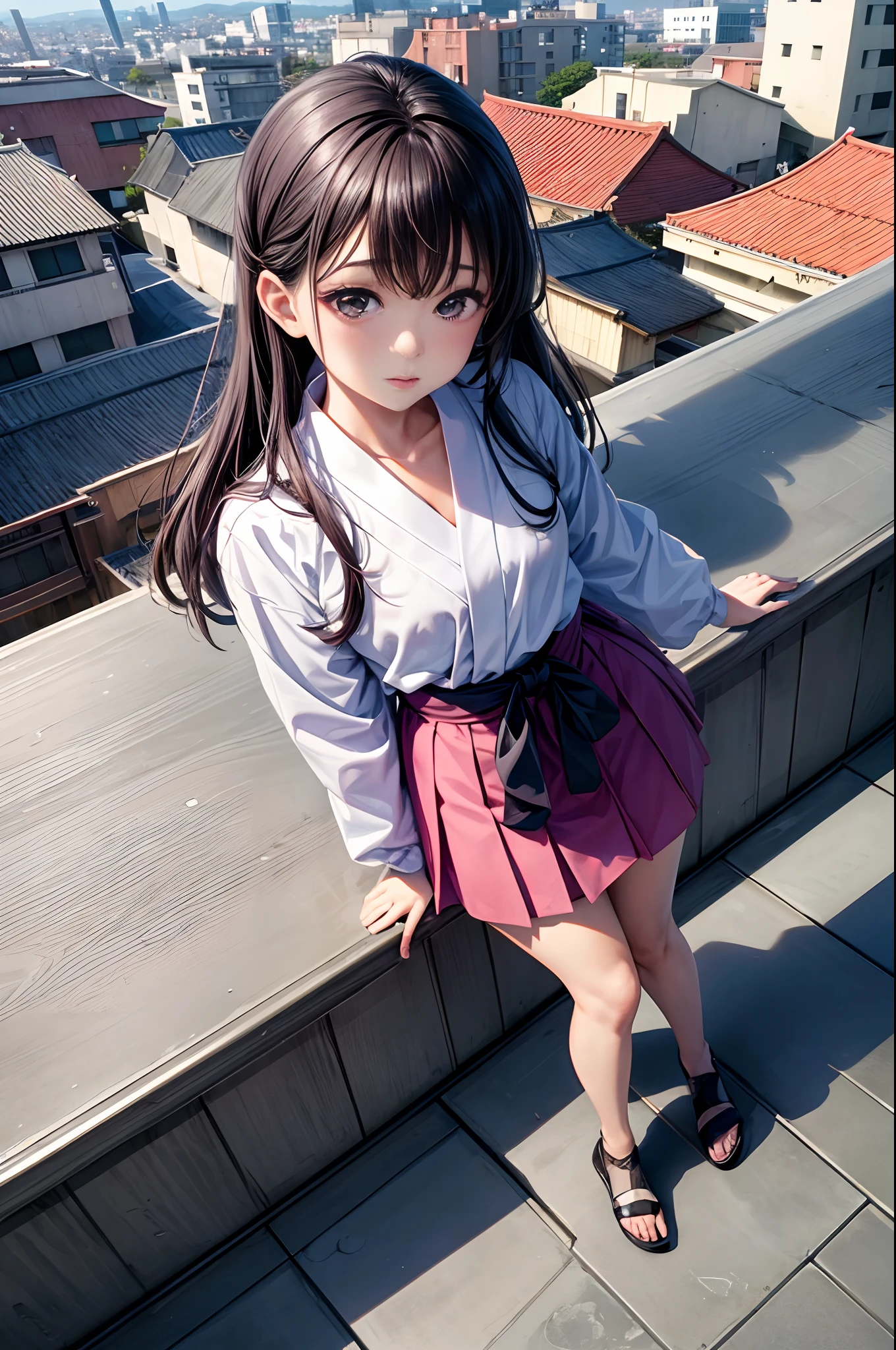 The Arafed Woman, Standing on the roof of a building overlooking the city, ulzzang, korean girl, portrait of a japanese teen, dressed in long, fluent clothes, 🤤 Portrait Of Girl, chiho, Yoshitomo Nara, portrait of jossi of blackpink, young asian girl, From 8 K matte, e-girl, e - girl