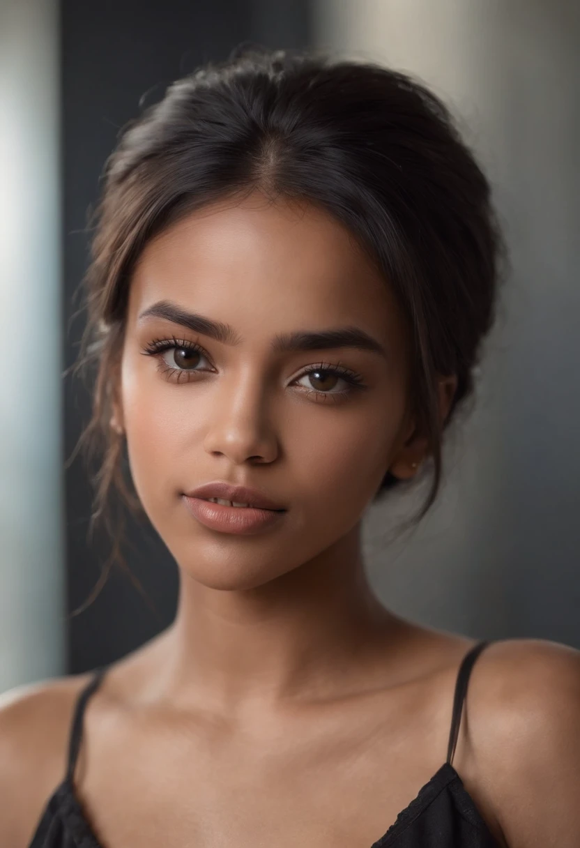 black chica sexy joven atractiva, con pechos grandes, sin maquillaje, con el pelo rubio y ojos claros realista.