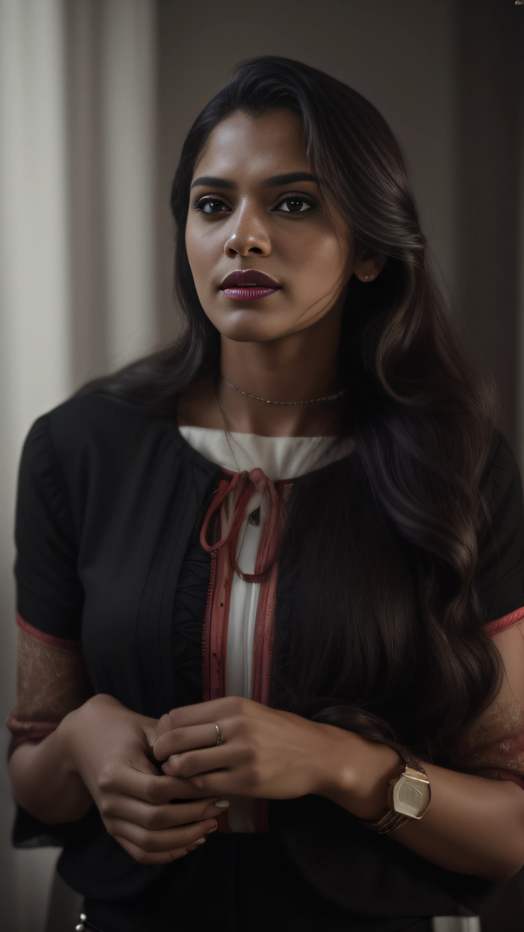 (editorial photograph of a young Indian longhair red lips women ), karla ortiz, (highly detailed face:1.4) (smile:0.7) (backround 5 star hotel , moody, private study:1.3) POV, by lee jeffries, nikon d850, film stock photograph ,4 kodak portra 400 ,camera f1.6 lens ,rich colors ,hyper realistic ,lifelike texture, dramatic lighting , cinestill 800, realistic, karla ortiz, posing!!, candid picture, by Max Dauthendey,