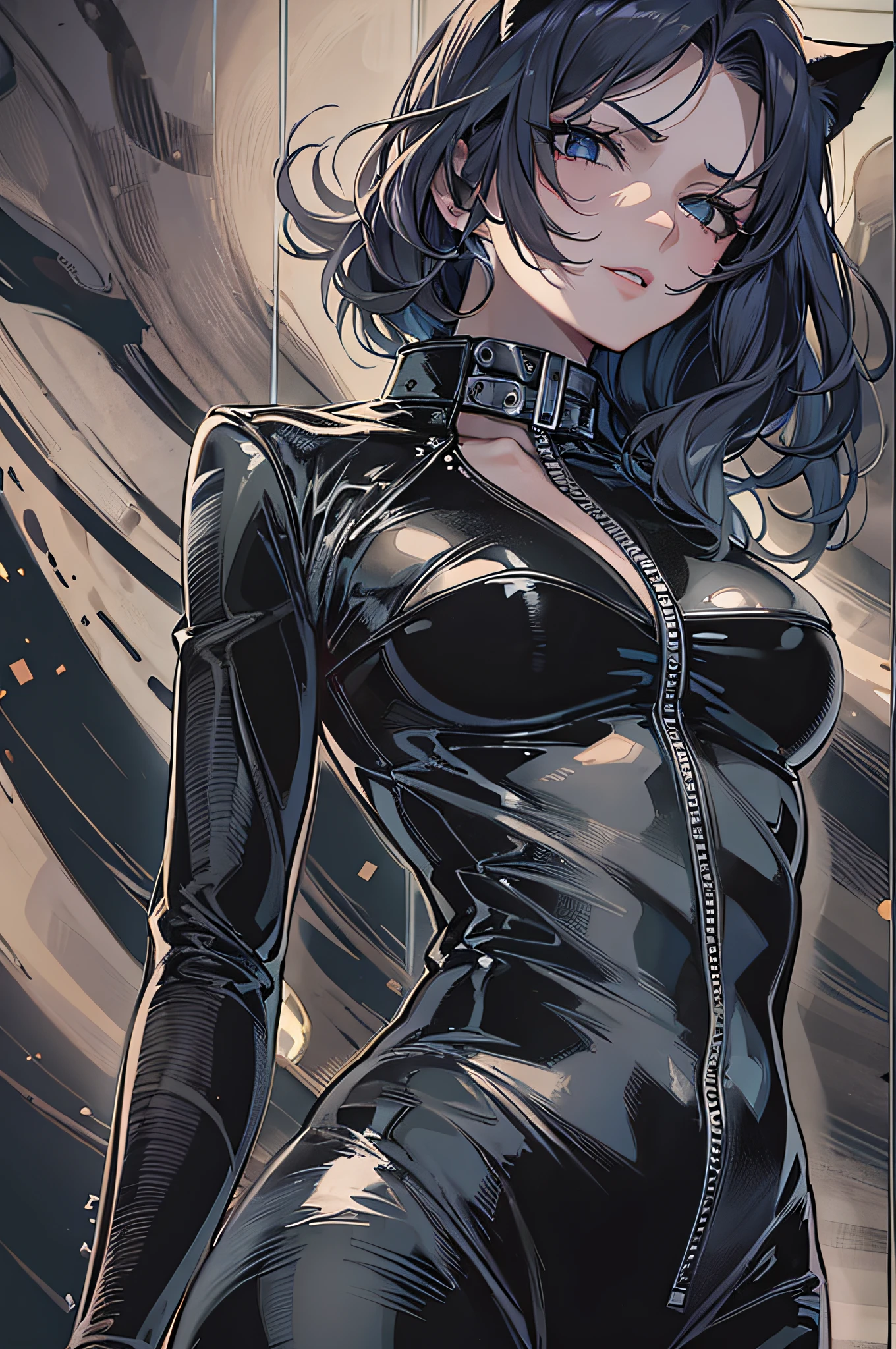 anime - style image of a woman dressed as a catwoman,