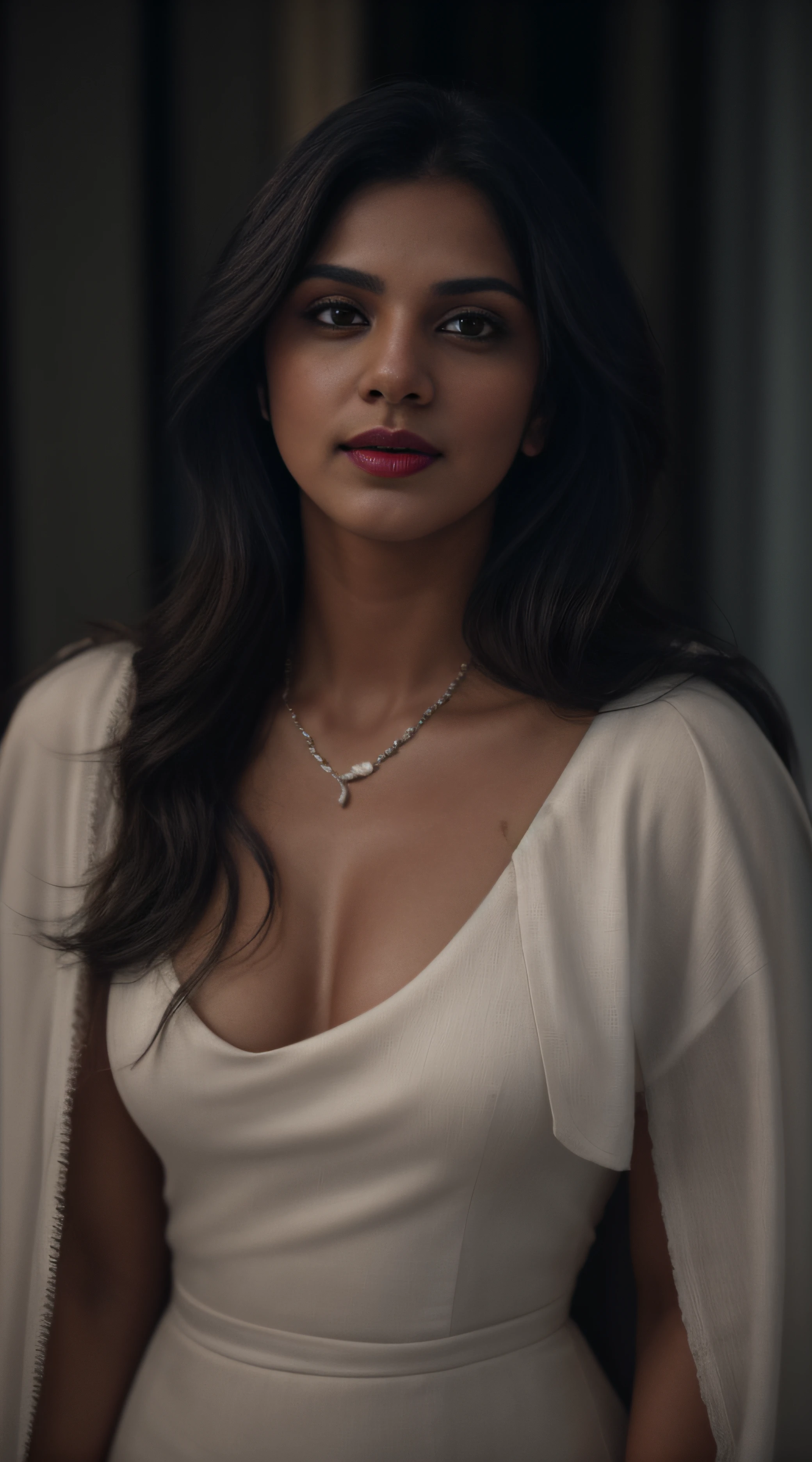 (editorial photograph of a young Indian women in white cloths red lips), karla ortiz, (highly detailed face:1.4) (smile:0.7) (backround 5 star hotel , moody, private study:1.3) POV, by lee jeffries, nikon d850, film stock photograph ,4 kodak portra 400 ,camera f1.6 lens ,rich colors ,hyper realistic ,lifelike texture, dramatic lighting , cinestill 800, realistic, karla ortiz, posing!!, candid picture, by Max Dauthendey,