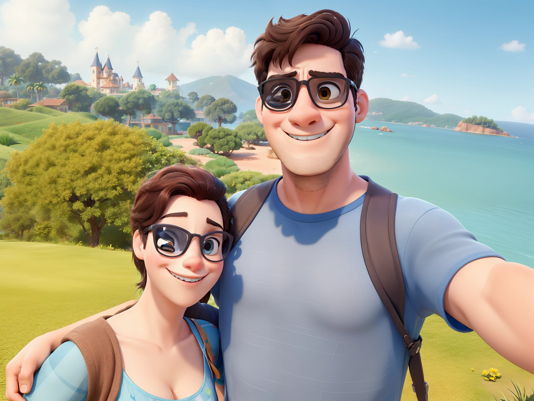 Um casal jovem estilo Disney Pixar, alta qualidade.