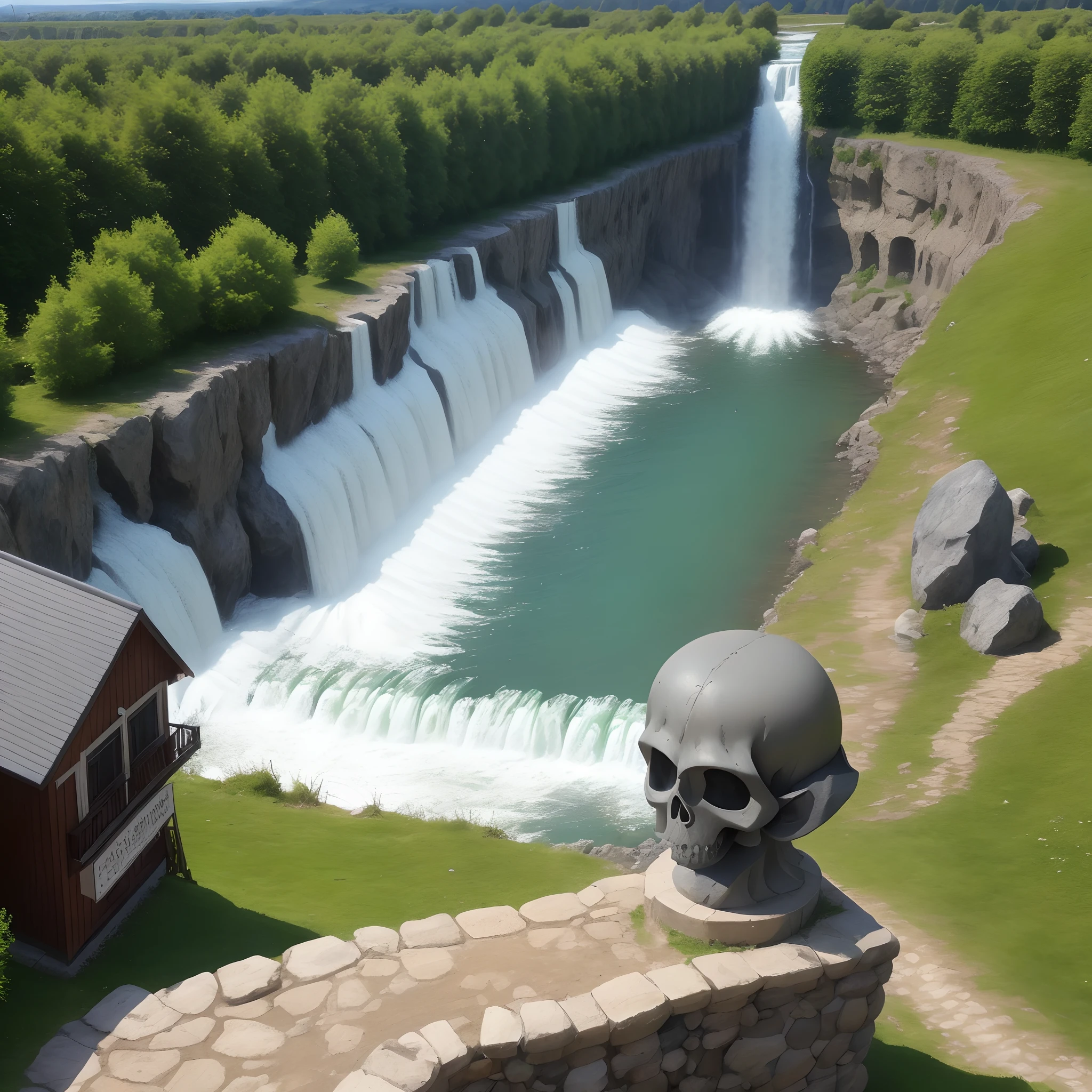 Erstelle eine wasserfallskulptur die wie ein wasserfal ist von dem wein runtertropft