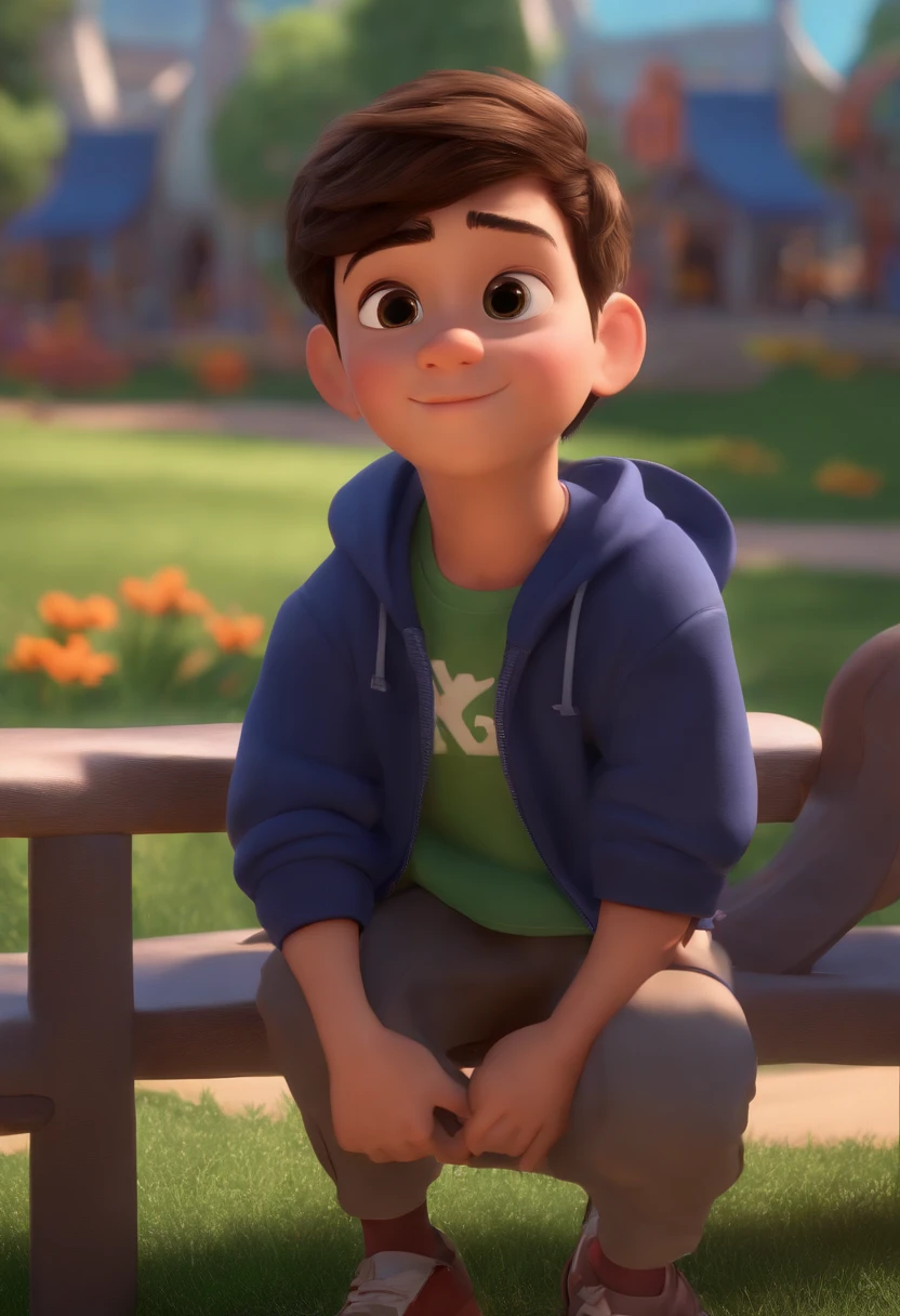 (Pixar 1.23 style) 1 boy ((upper body front, bust shot)), solo, cute kid, brunette, pretty tracksuit, boy, korean child, playground, ((masterpiece, highest quality)), (composite lighting)