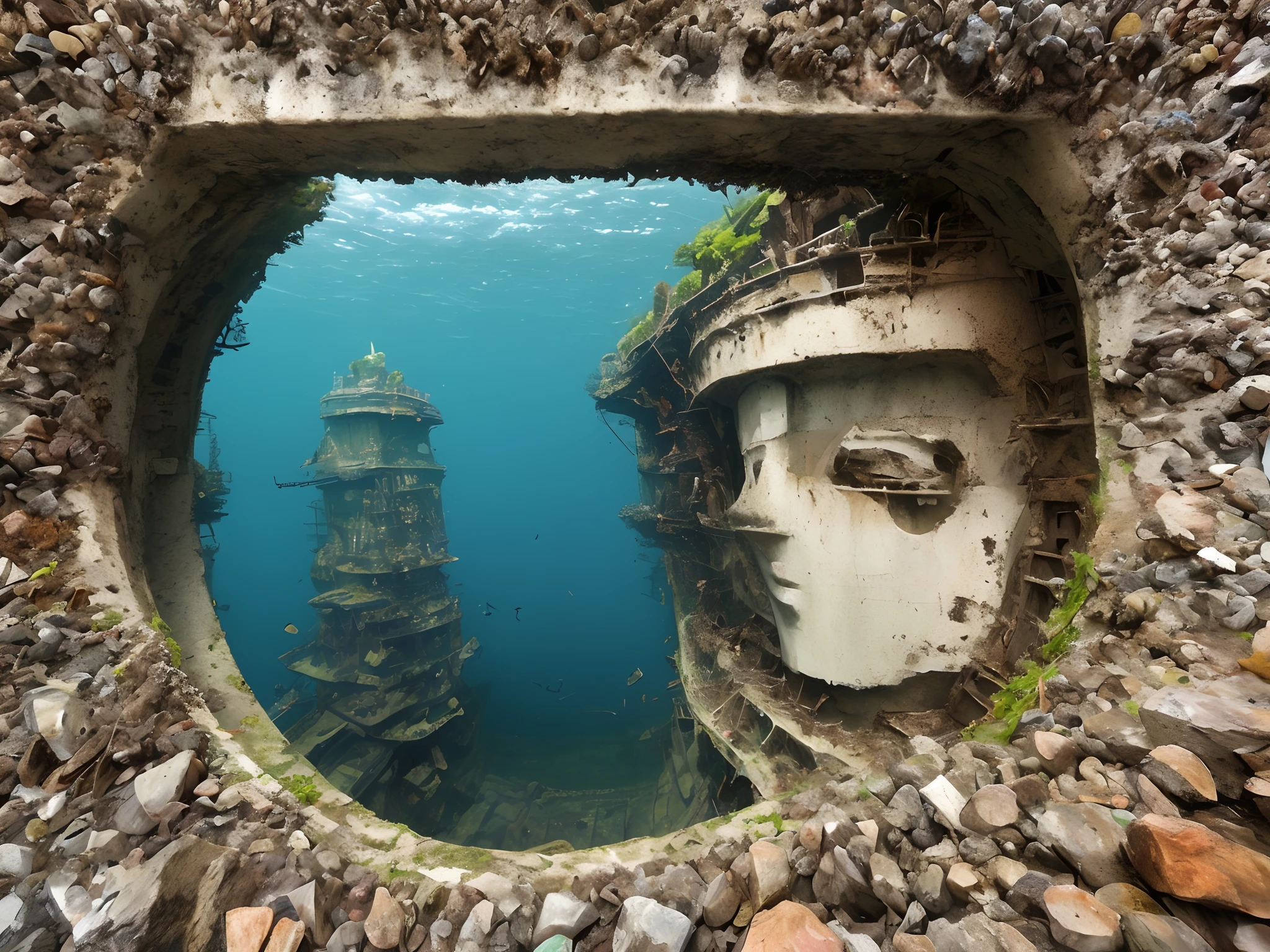 Sunken ship with face
