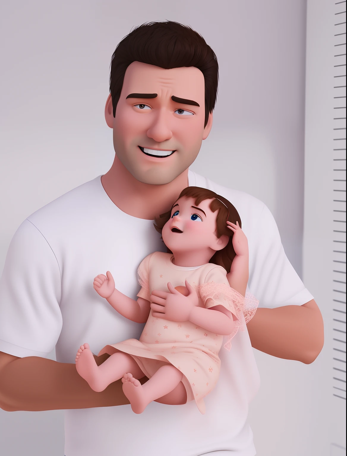3D Pixar poster style, Man holding a girl.