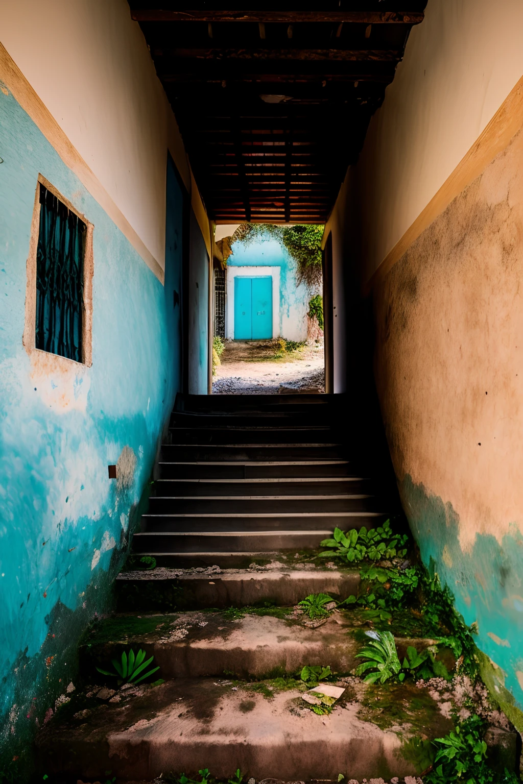 Uma trilha sinuosa na floresta leva a uma casa abandonada, Where restless shadows whisper long-forgotten secrets. --auto