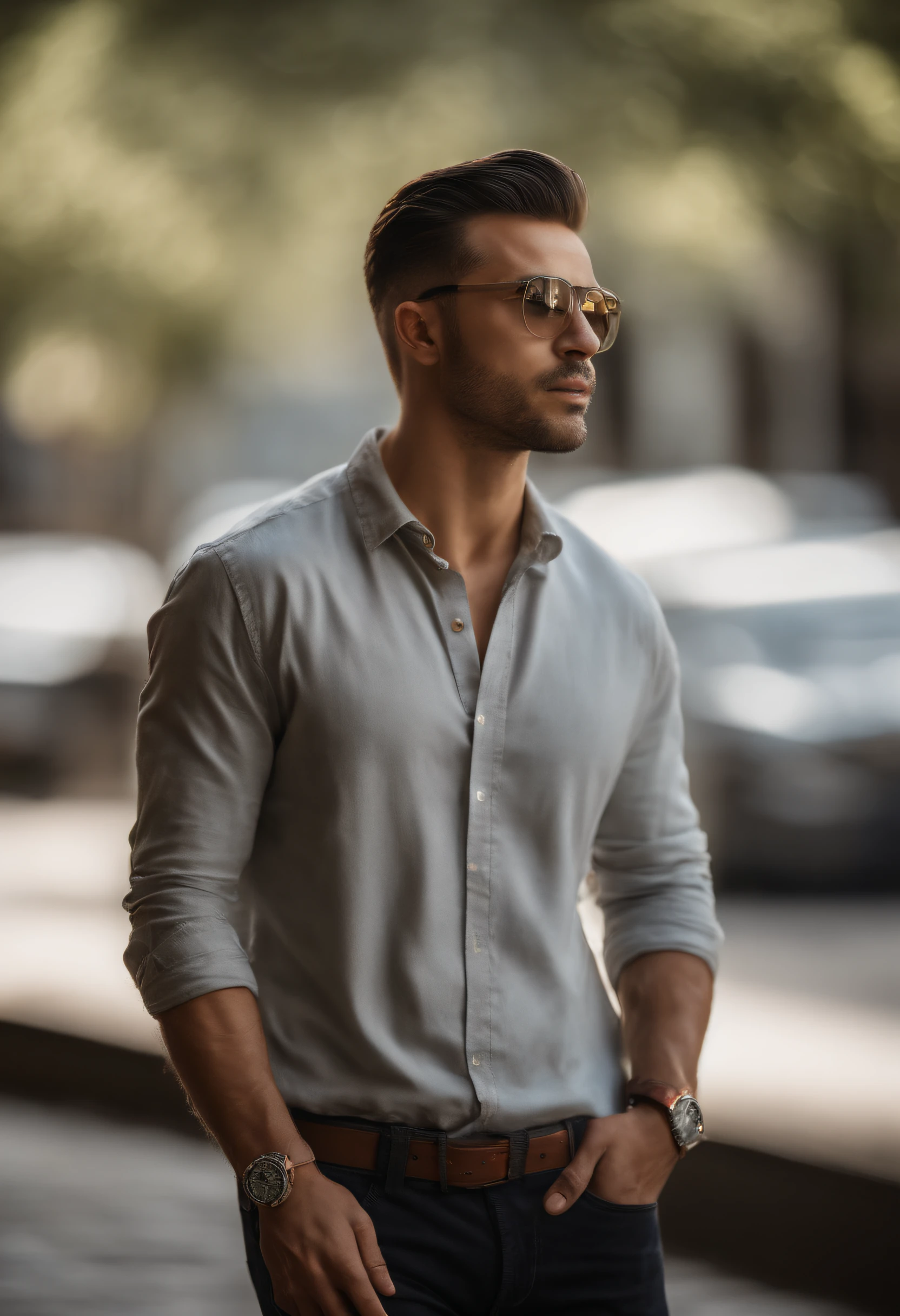 (best quality,4k,8k,highres,masterpiece:1.2),ultra-detailed,(realistic,photorealistic,photo-realistic:1.37),man posing,smirk,face,portrait,detailed background,professional lighting,neutral colors,lens flare,striking composition,artistic style,high contrast,shadow play,lively atmosphere,subtle texture,shallow depth of field,creative perspective,implied movement,sleek clothing,candid moment,confident stance,engaging expression,artfully blurred background,perfectly framed shot,bold lines and shapes,sharp focus,accurate proportions,inspiring composition