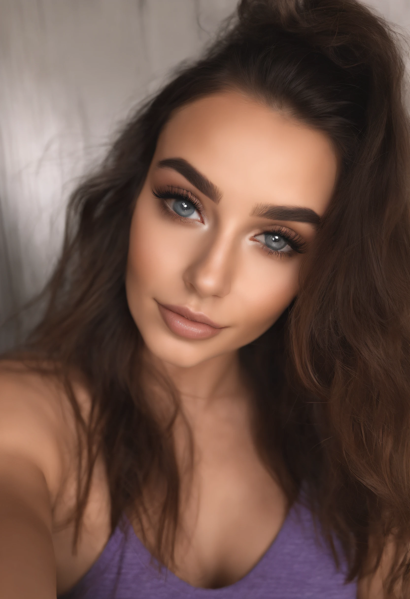 Arafed woman with tank top and donkey panties, fille Sexey aux yeux bruns, Portrait Sophie Mudd, cheveux bruns et grands yeux, selfie of a young woman, Yeux de chambre, Violet Myers, sans maquillage, maquillage naturel, looking straight at camera, Visage avec Artgram, Maquillage subtil, Superbe photo du corps entier, dans la chambre, clivage, tits, ass, Sexey, Sexe, levrette, position Sexee,